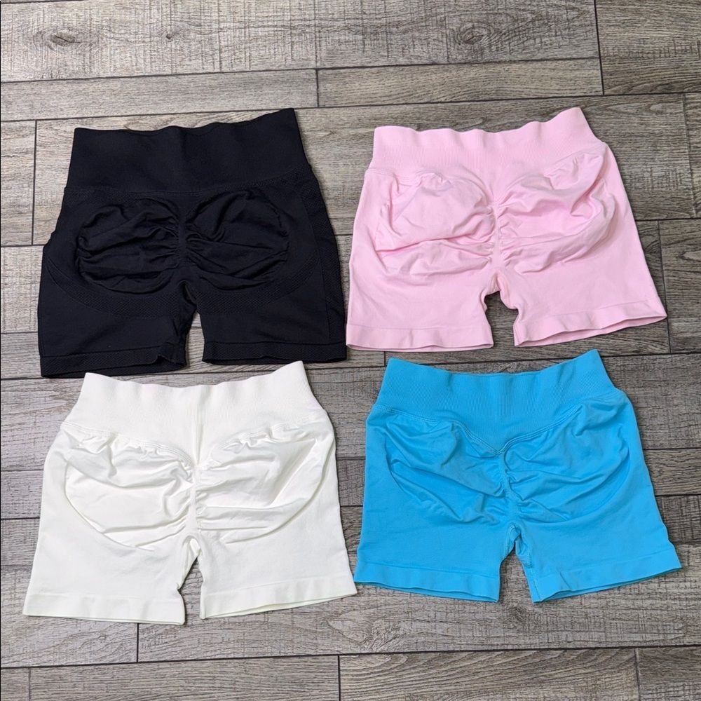 Set of 4 Ruched High-Waisted Seamless Workout Shorts